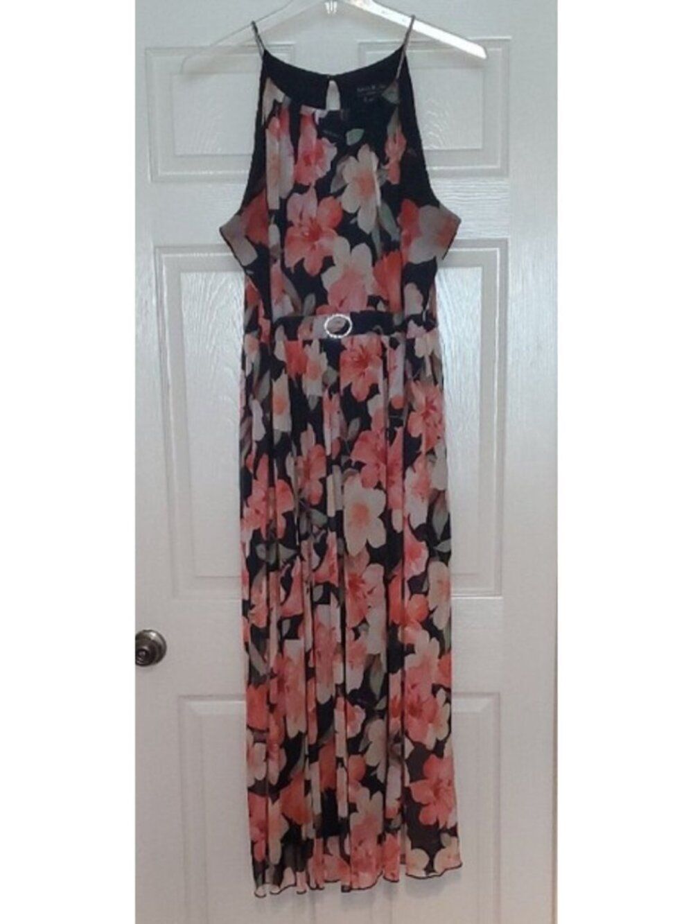 Alexa B. Nites Floral Halter Maxi Dress - Black & Coral Size 18W